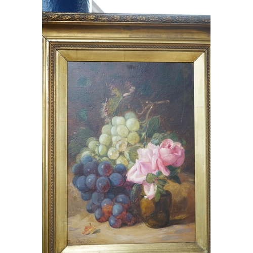 700 - Rosa Appleton (1800-1900) oil on canvas, Still life of grapes and roses, signed, 34 x 24cm