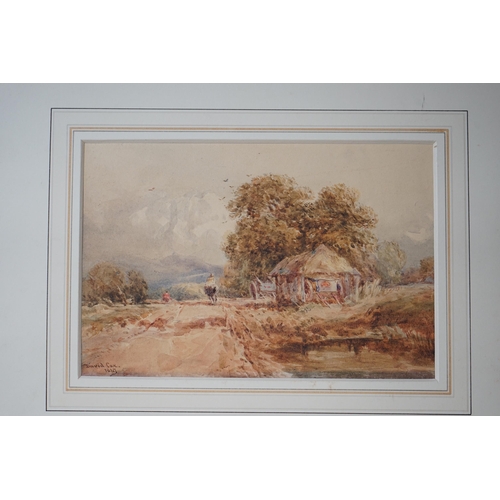 701 - David Cox (1783-1859) watercolour, Figures on horseback beside a cottage, signed and dated 1847, tog... 