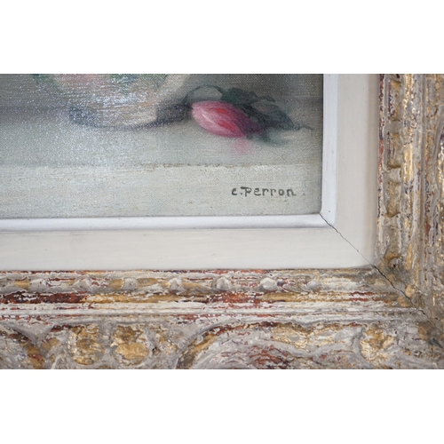 704 - Charles Clement Perron (French, 1893-1958), oil on canvas, Still life of flowers in a vase, inscribe... 