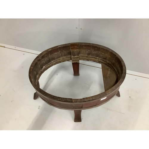 71 - A George III oval brass bound mahogany wine cooler, lacking base and liner, width 75cm, depth 45cm, ... 