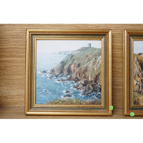 713 - * * Jacqueline Bougourd (20th. C) pair of oils on board, Jersey views, including, Cannon Rock, Pet... 