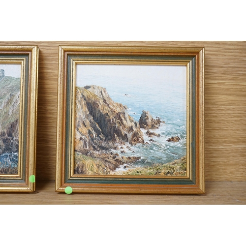 713 - * * Jacqueline Bougourd (20th. C) pair of oils on board, Jersey views, including, Cannon Rock, Pet... 