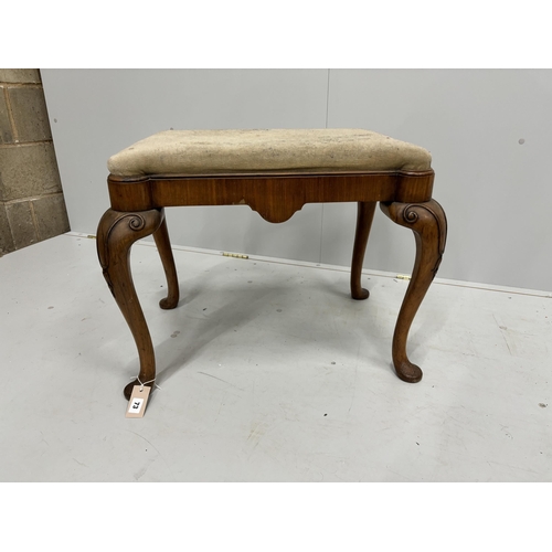 73 - A Queen Anne Revival walnut dressing stool, width 64cm, depth 48cm, height 51cm