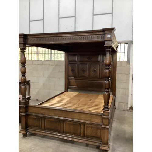 78 - A 17th century style oak four poster bed, width 169cm, height 198cm