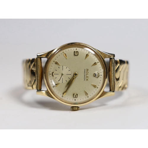 957 - A gentleman's 1960's 9ct gold Rolex Precision manual wind wrist watch, with case back inscription, o... 