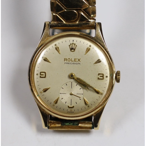 957 - A gentleman's 1960's 9ct gold Rolex Precision manual wind wrist watch, with case back inscription, o... 