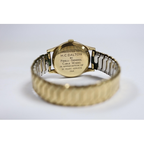 957 - A gentleman's 1960's 9ct gold Rolex Precision manual wind wrist watch, with case back inscription, o... 