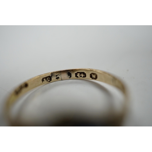 960 - A Victorian 12ct gold sapphire and seed pearl cluster set ring, size M, gross weight 1.6 grams.... 