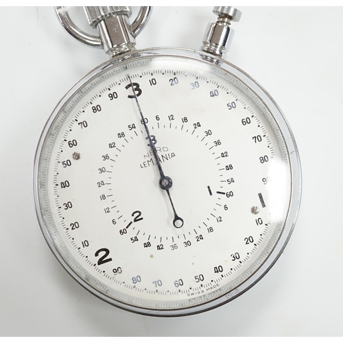 963 - A chromium cased Lemania Nero stop watch, case diameter 62mm.