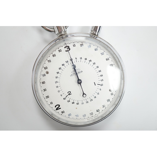 963 - A chromium cased Lemania Nero stop watch, case diameter 62mm.