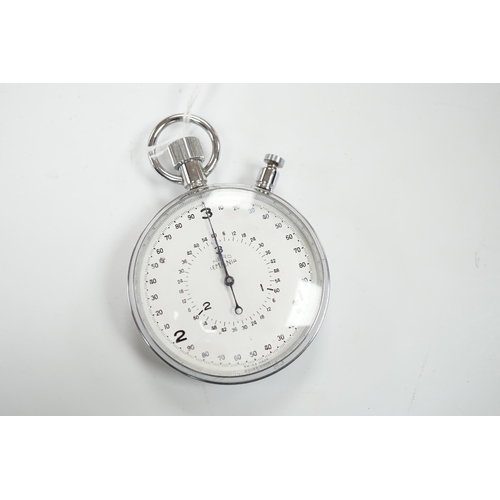 963 - A chromium cased Lemania Nero stop watch, case diameter 62mm.