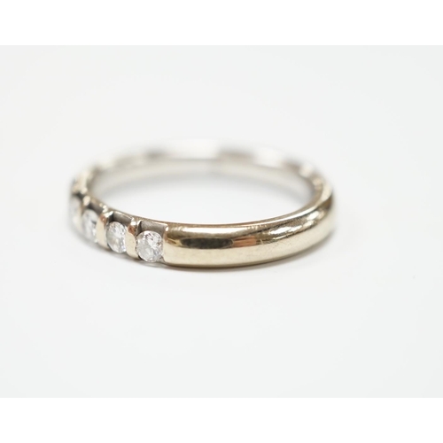 967 - A modern 18ct white gold and five stone diamond set half hoop ring, size J, gross weight 3.6 grams.... 