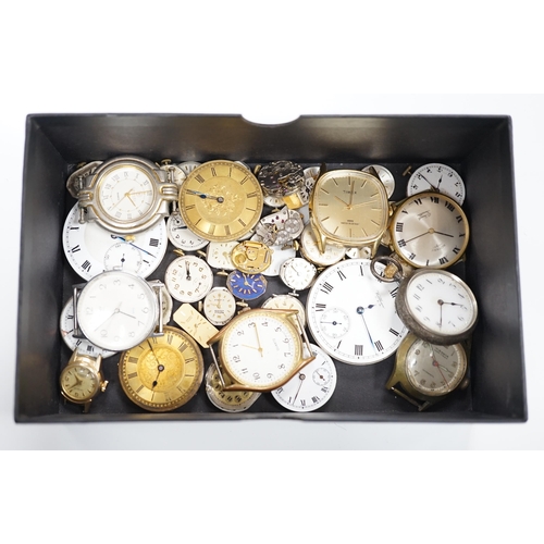 986 - Assorted wrist wand pocket watch movements including Waltham and Rotary and a Swiss 935 standard fob... 