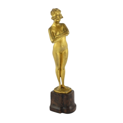 102 - Paul Philippe (French, 1870-1930), a gilt bronze figure of a standing nude woman, 'The Challenge', s... 