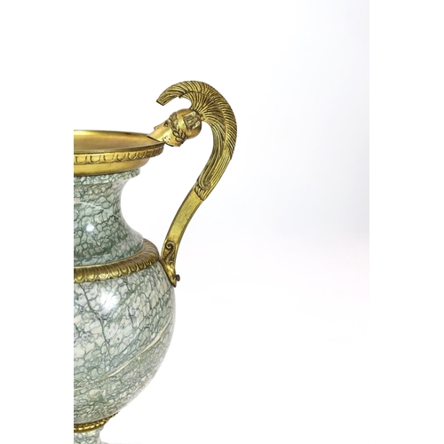 103 - * * A pair of 19th century ormolu mounted Chipollino green variegated marble vases, of neo-classical... 