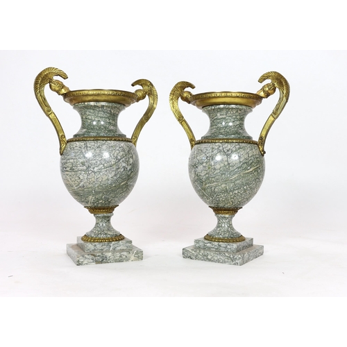 103 - * * A pair of 19th century ormolu mounted Chipollino green variegated marble vases, of neo-classical... 