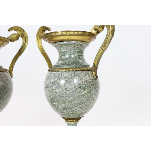 103 - * * A pair of 19th century ormolu mounted Chipollino green variegated marble vases, of neo-classical... 