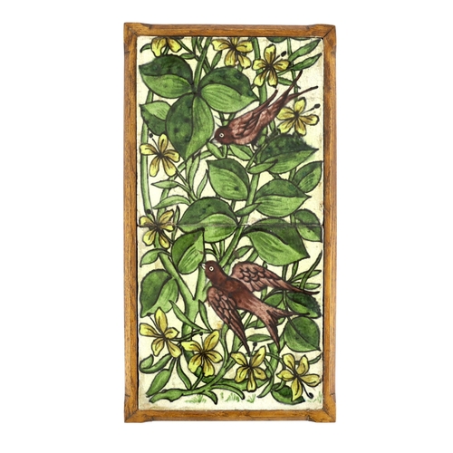 108A - William de Morgan (1839-1917), a double tile bird panel, Merton Abbey period (1882-1888), painted ... 