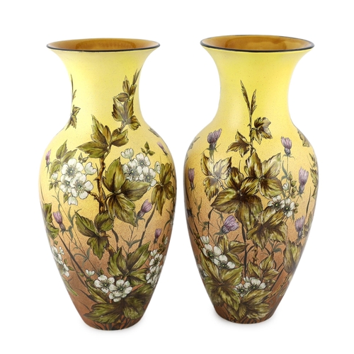 108 - A pair of large Linthorpe painted earthernware vases, c.1880, designed by Christopher Dresser (1834-... 