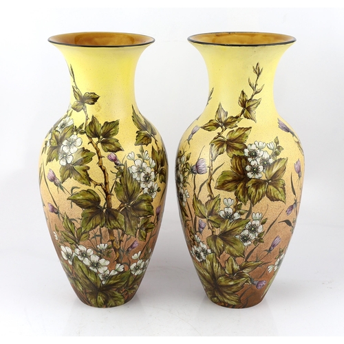 108 - A pair of large Linthorpe painted earthernware vases, c.1880, designed by Christopher Dresser (1834-... 