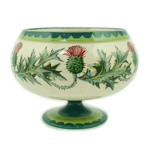 111 - An unusual Wemyss thistle pattern pedestal bowl, early 20th century, probably painted by James Sha... 