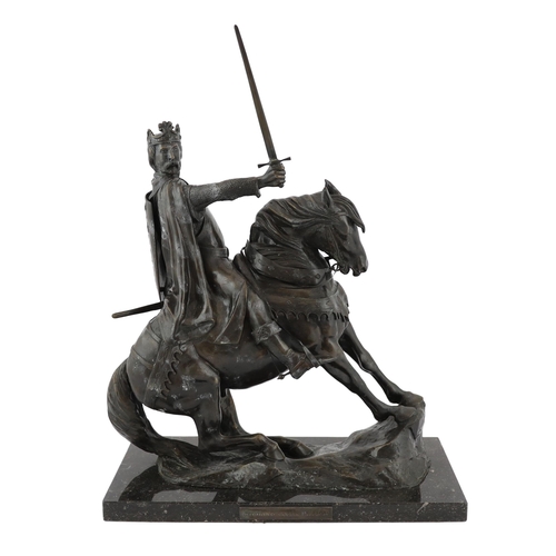 122 - Bernard Winskill (d.1980), a Royal Worcester foundry bronze equestrian group Richard Coeur de Lion, ... 