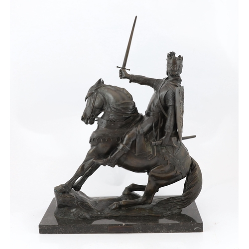 122 - Bernard Winskill (d.1980), a Royal Worcester foundry bronze equestrian group Richard Coeur de Lion, ... 