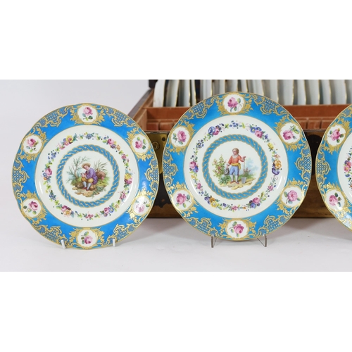 128 - A cased set of twenty four Sevres style cabinet plates, 19th century, each painted with a boy or gir... 