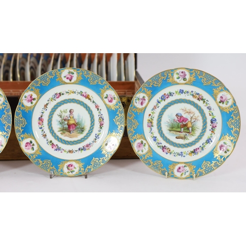 128 - A cased set of twenty four Sevres style cabinet plates, 19th century, each painted with a boy or gir... 