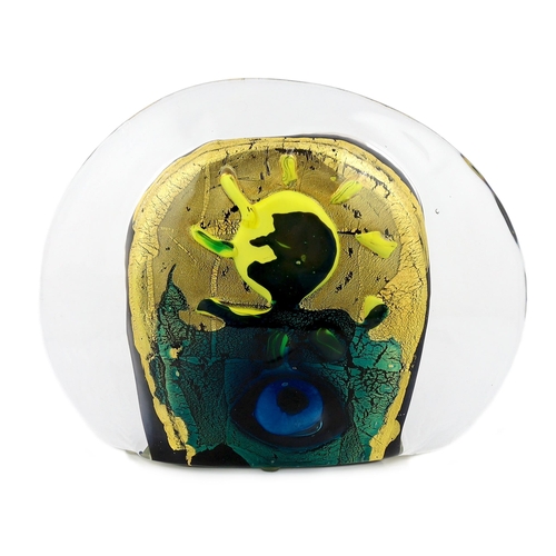 13 - ** ** A Murano glass dome, with clear glass encasing an abstract figure, in gold, yellow and turquoi... 