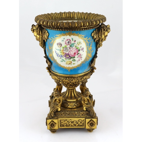 133 - An impressive French Sevres style porcelain and ormolu mounted pedestal vase, 19th century, finely p... 