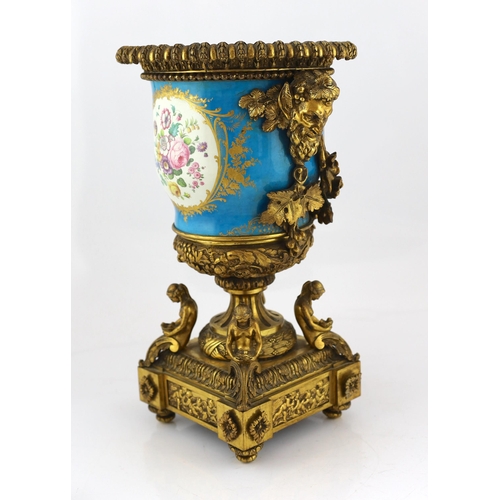 133 - An impressive French Sevres style porcelain and ormolu mounted pedestal vase, 19th century, finely p... 