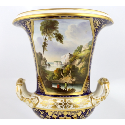 139 - A large Bloor Derby campana landscape vase, c.1830, painted with a large titled landscape View in S... 