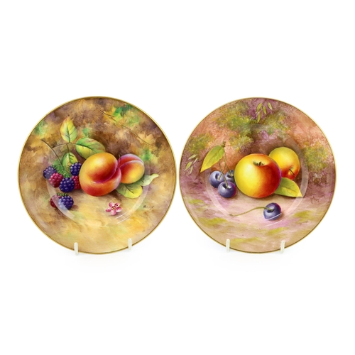 141 - Two Royal Worcester fruit painted tea plates, mid 20th century, by B. Cox and L. Maybury, black prin... 