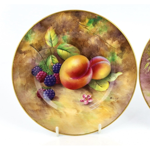 141 - Two Royal Worcester fruit painted tea plates, mid 20th century, by B. Cox and L. Maybury, black prin... 