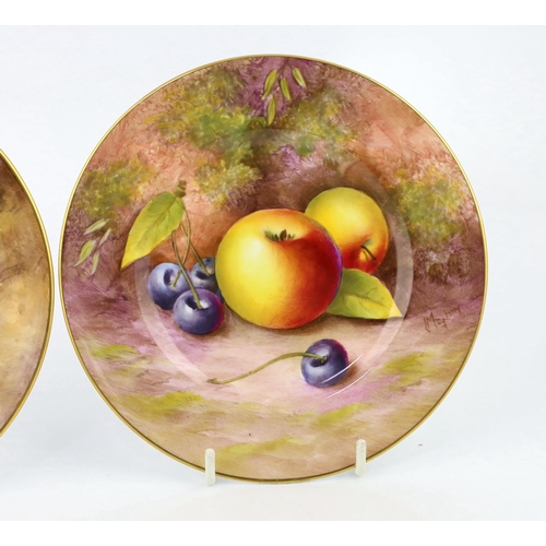 141 - Two Royal Worcester fruit painted tea plates, mid 20th century, by B. Cox and L. Maybury, black prin... 