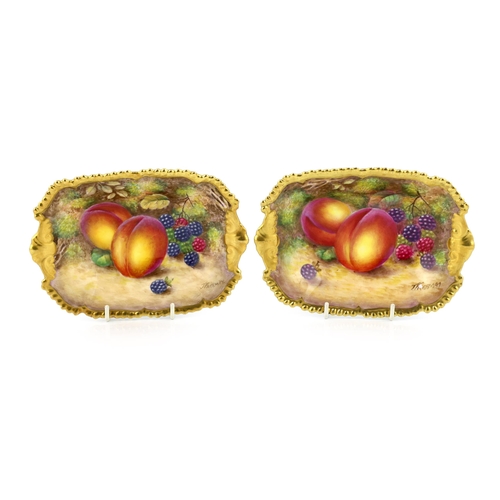 142 - Two Royal Worcester fruit painted dishes, by T. Freeman, mid 20th century, with gadrooned gilt edges... 