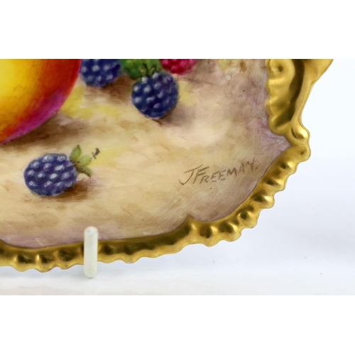 142 - Two Royal Worcester fruit painted dishes, by T. Freeman, mid 20th century, with gadrooned gilt edges... 