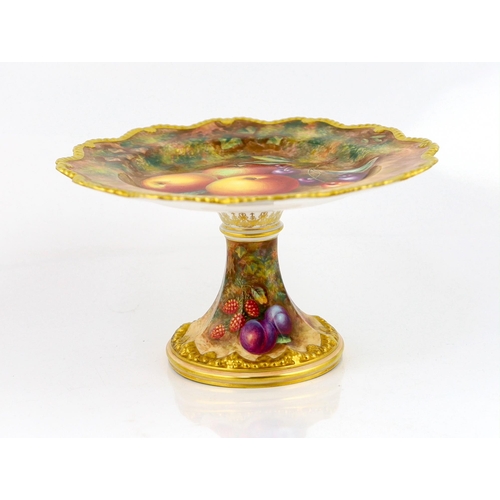 146 - A Royal Worcester fruit painted comport, by H. Ayrton, 1960s, the dish top and stem both painted wit... 