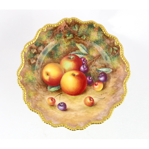 146 - A Royal Worcester fruit painted comport, by H. Ayrton, 1960s, the dish top and stem both painted wit... 