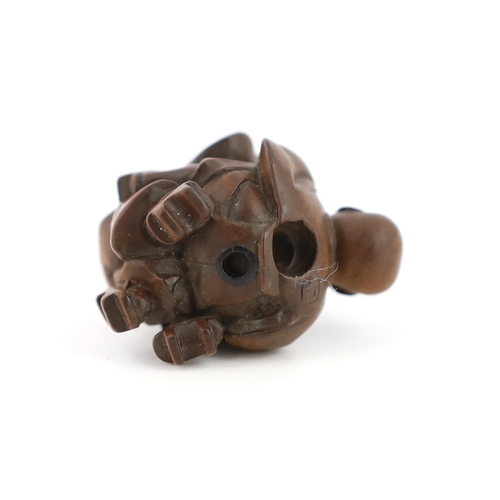 150 - * * A Tokyo School carved wood netsuke of two boys fighting, 19th century, signed Kakiman, one boy w... 