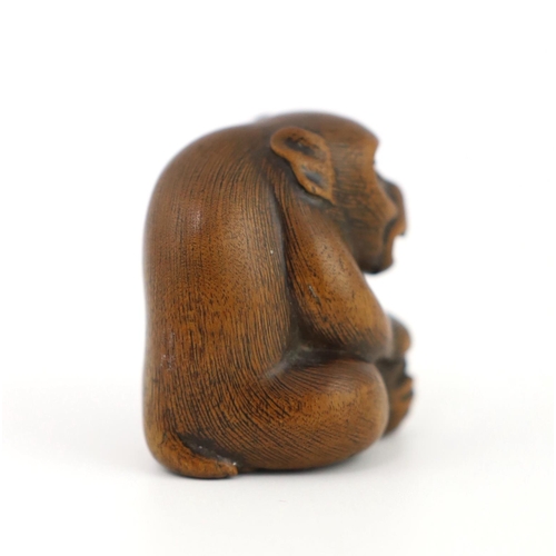 153 - * * A Japanese carved wood netsuke of an ape, Tamba School, 19th century, with inlaid eyes, 3.4cmPro... 