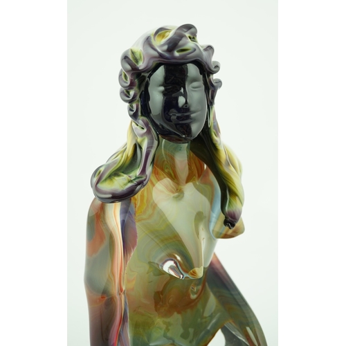 16 - ** ** Dino Rosin (1948-), a Murano chalcedony iridescent glass model of a young nude woman, with lon... 