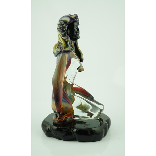 16 - ** ** Dino Rosin (1948-), a Murano chalcedony iridescent glass model of a young nude woman, with lon... 