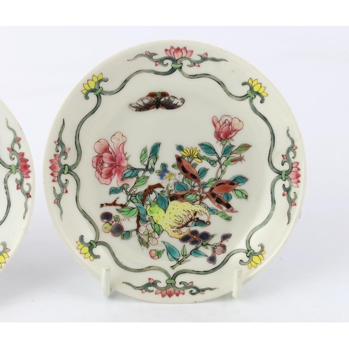 161 - A pair of Chinese famille rose semi-eggshell porcelain saucer dishes, Yongzheng period, each finely ... 