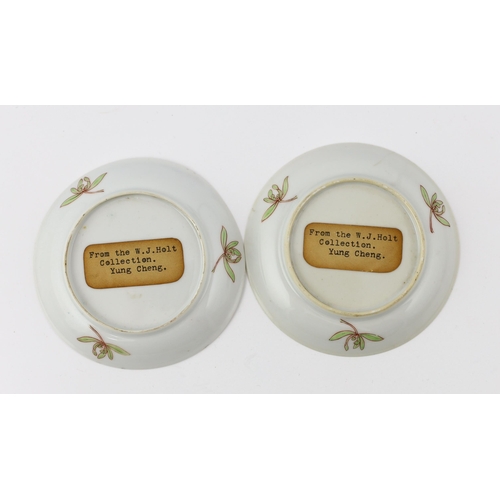 161 - A pair of Chinese famille rose semi-eggshell porcelain saucer dishes, Yongzheng period, each finely ... 