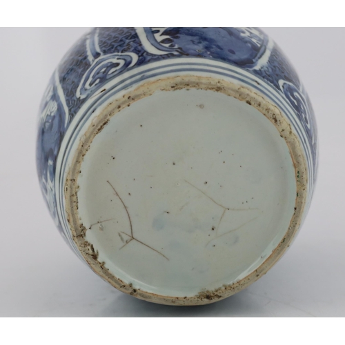 166 - A Chinese late Ming blue and white jar, Wanli period, typically painted with flower and rockwork in ... 