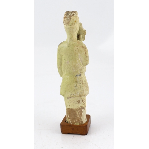 171 - * * A Chinese pale green glazed pottery figure of an attendant, Tang dynasty (618-906 AD), standing ... 