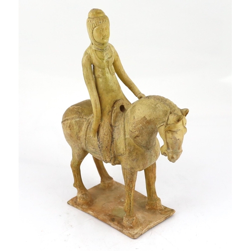 172 - * * A Chinese straw glazed pottery model of a horse and female rider, Tang dynasty (618-906 AD), 31c... 