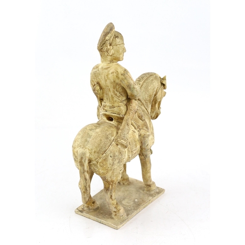 173 - * * A Chinese cream glazed pottery model of an archer on horseback, Tang Dynasty (618-906 AD), 31cmP... 